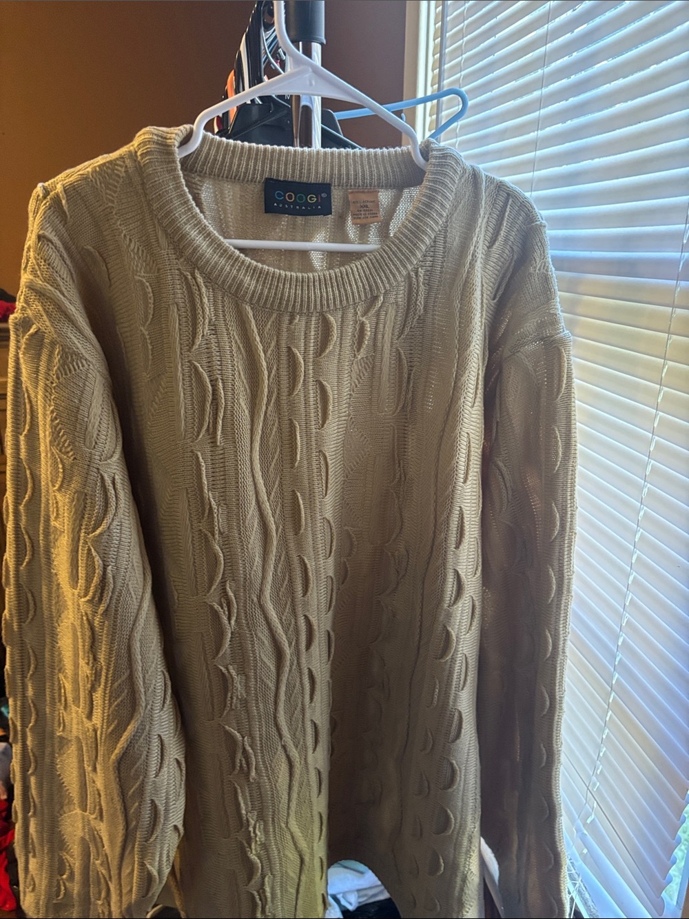 COOGI Men's Cable Knit Crewneck Sweater - Cream